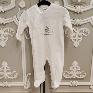 iDO White Baby Velour One-Piece Footed Romper Size 6 Months
